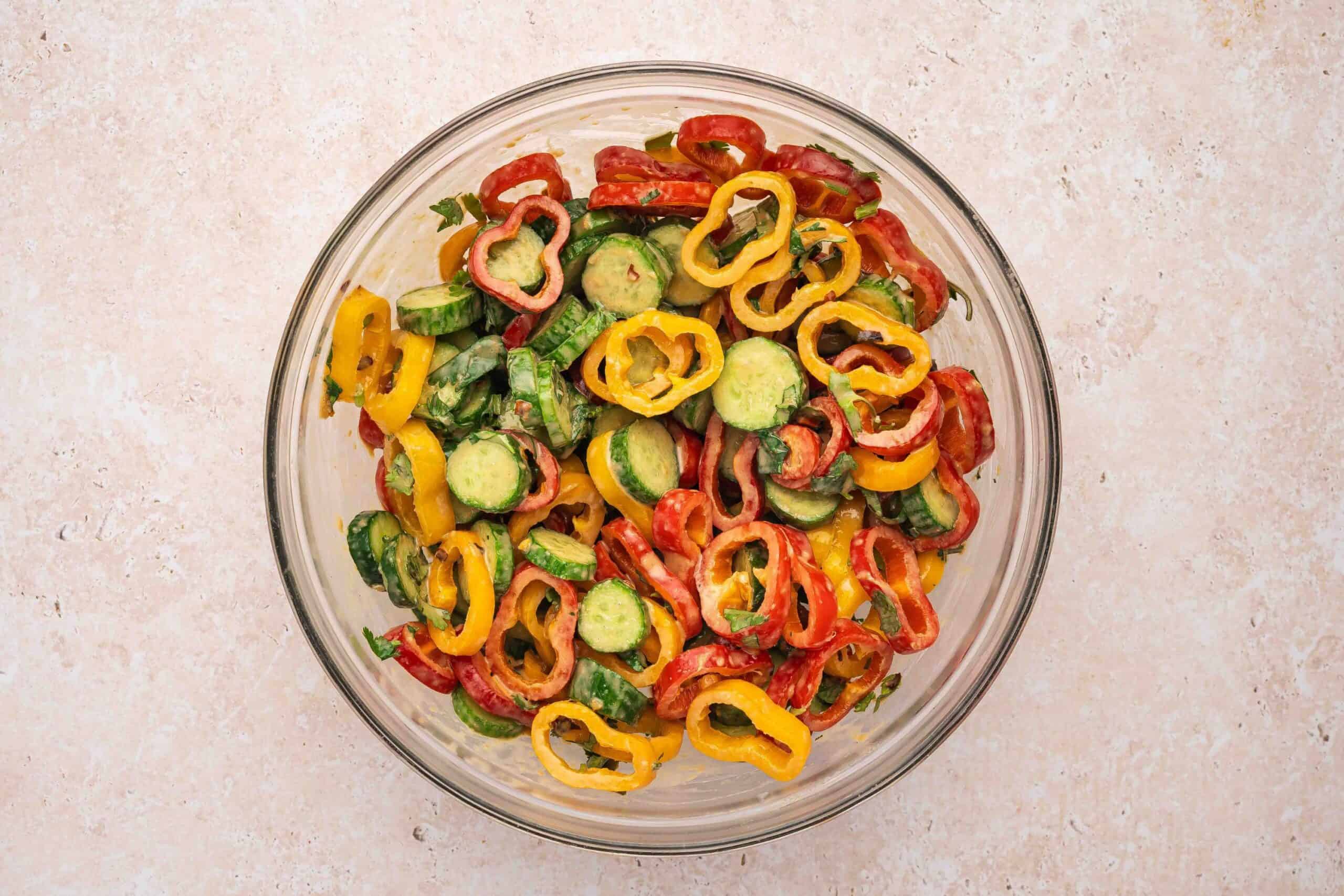 Finished salad sprinkled with everything bagel seasoning, ready to serve