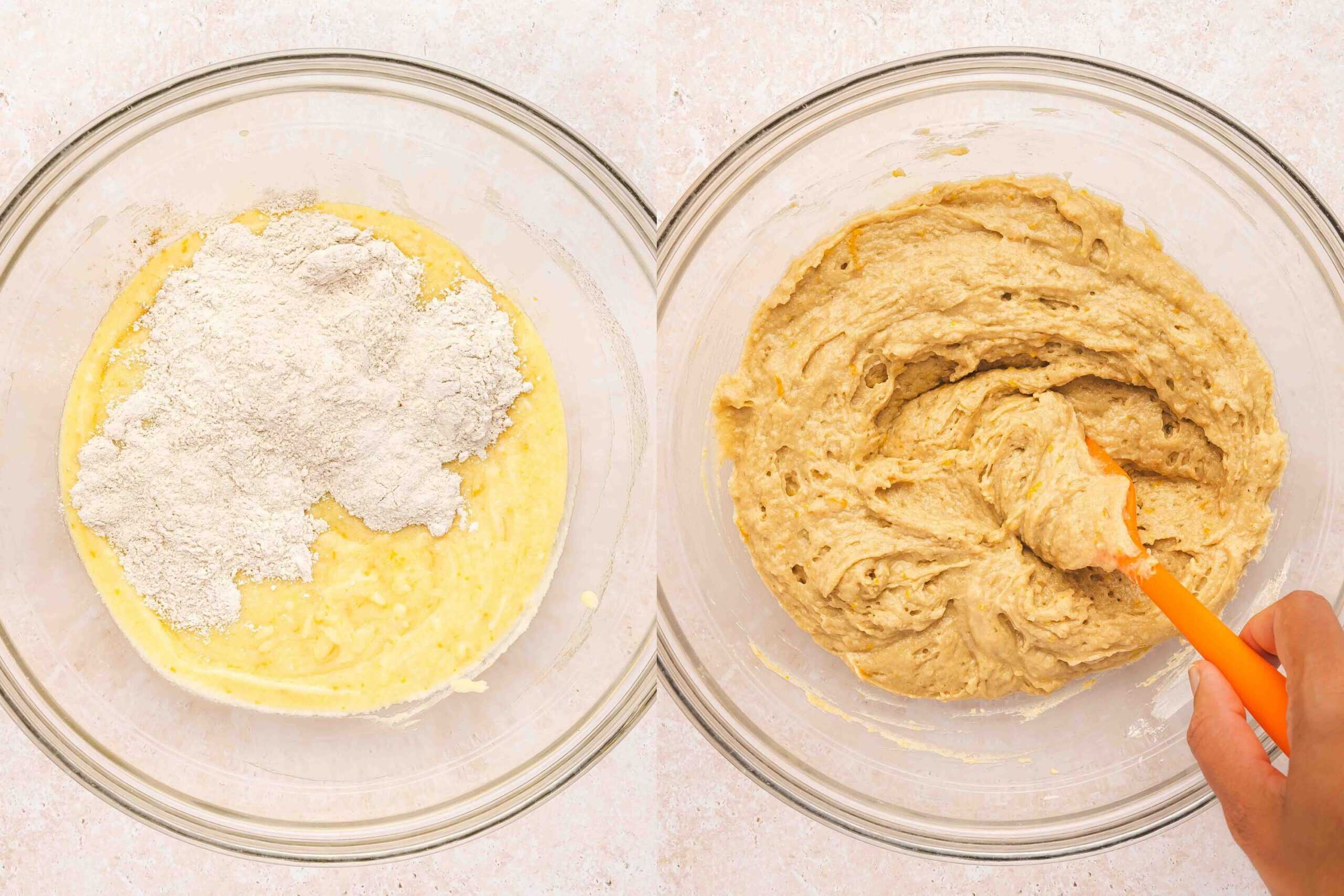 Folding dry ingredients into the wet mixture