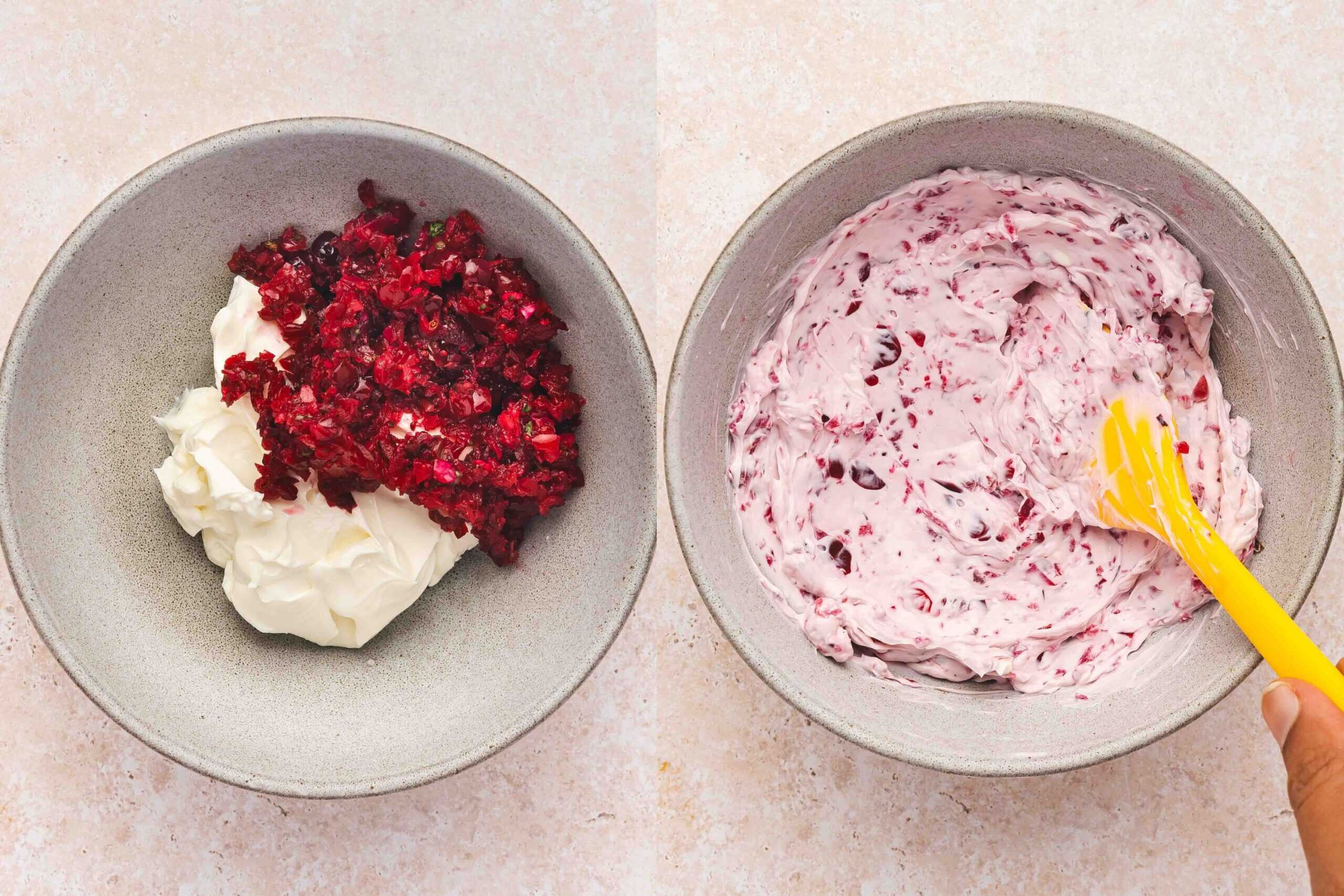 Mixing cream cheese with cranberry jalapeño salsa in a small bowl until smooth.