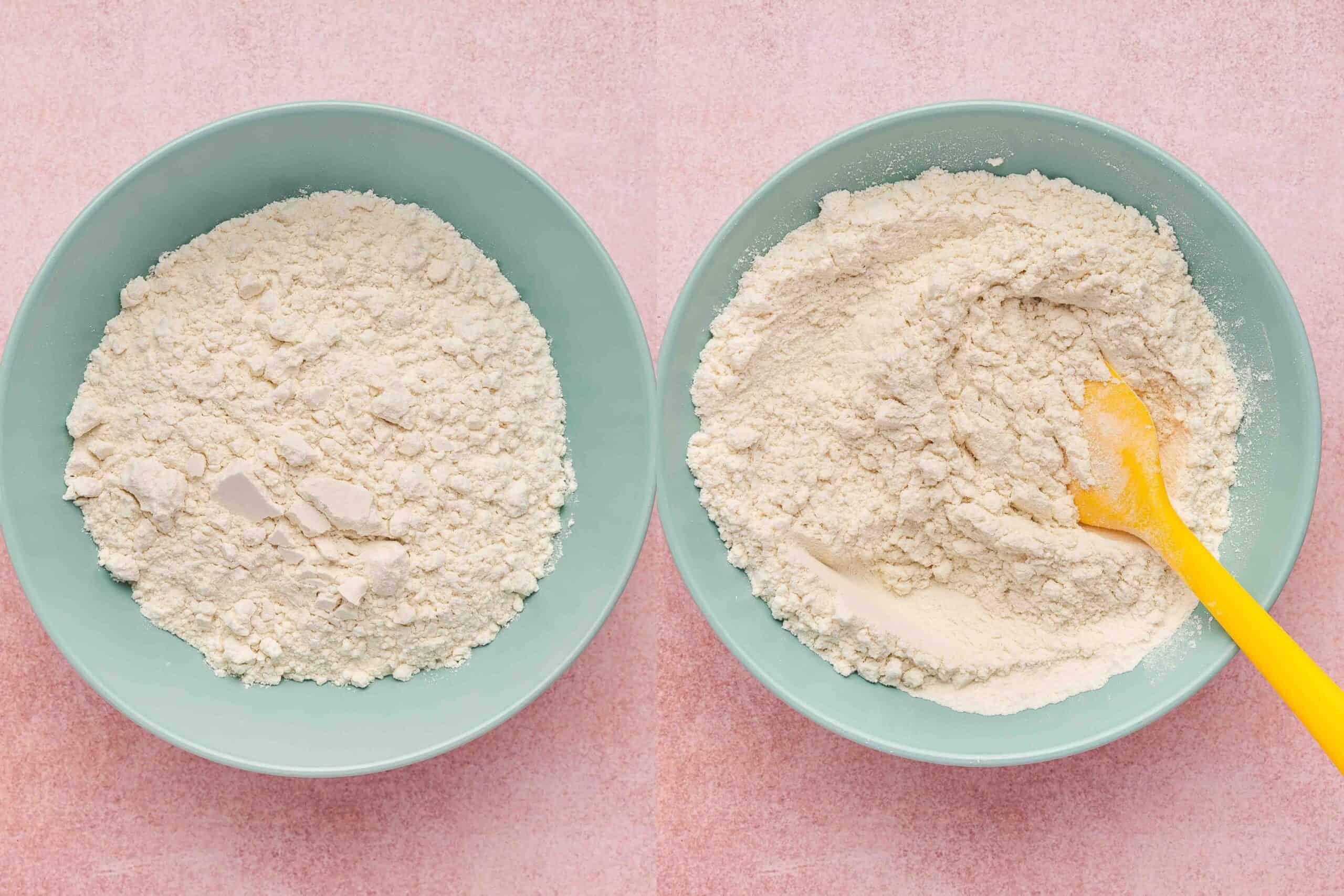 Microwave-safe bowl with flour being heat-treated in 30-second bursts to make it safe for edible cookie dough.