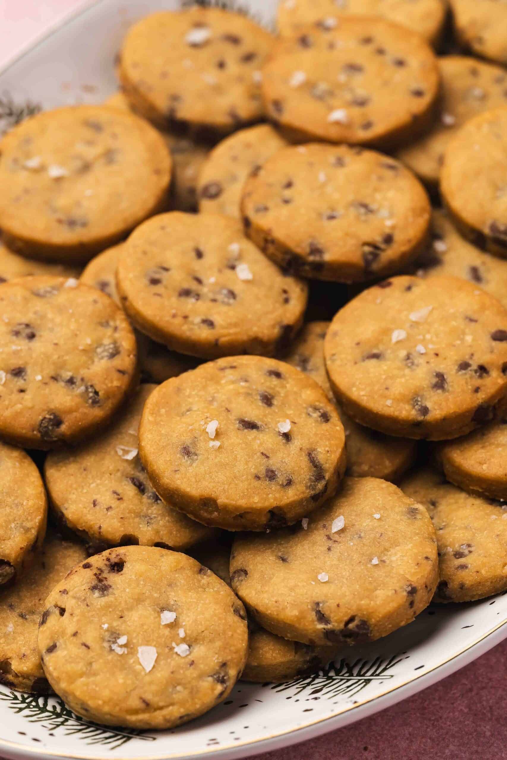 Buttery espresso chocolate chip shortbread cookies, perfect for gifting or serving at holiday parties