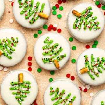 Easy 5-ingredient white chocolate covered Oreos for holiday treats.